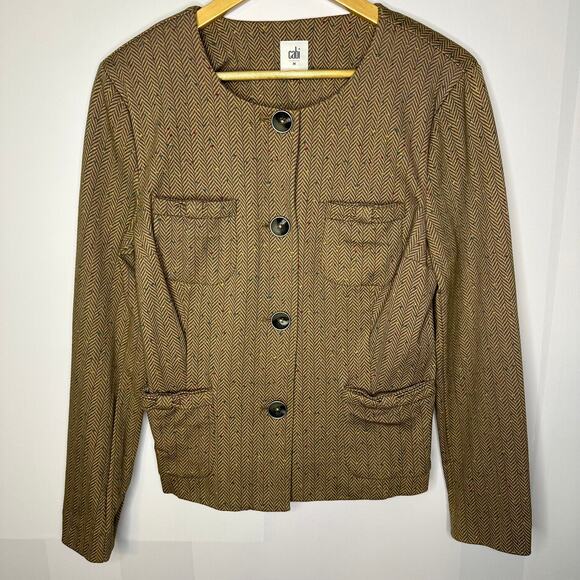 CAbi Penny Brown Tweed Herringbone Blazer Jacket Medium 3170 - Picture 2 of 8